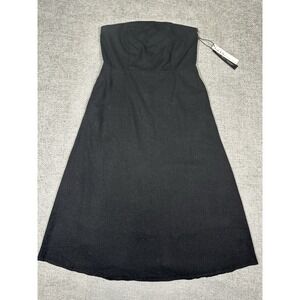 Nicole Miller New York Dress Womens Medium Black Linen‎ Blend Strapless Midi